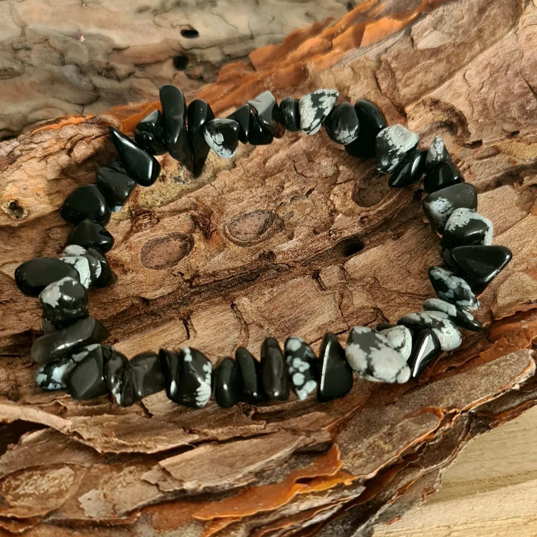 Náramek - zlomky - Obsidián vločkový
